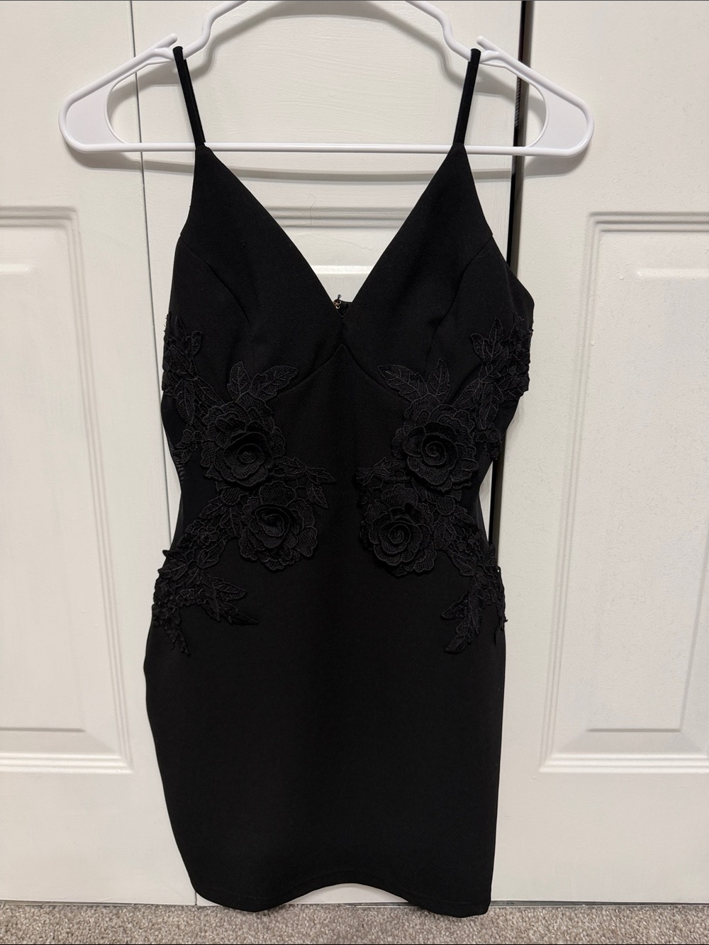 Black Lace Appliqué Mini Dress